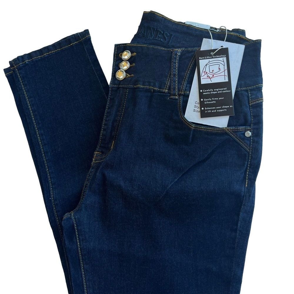 Danesi Jeans Navy High Waisted Butt Lifter Skinny Jeans Rhinestone Buttons‎ 17